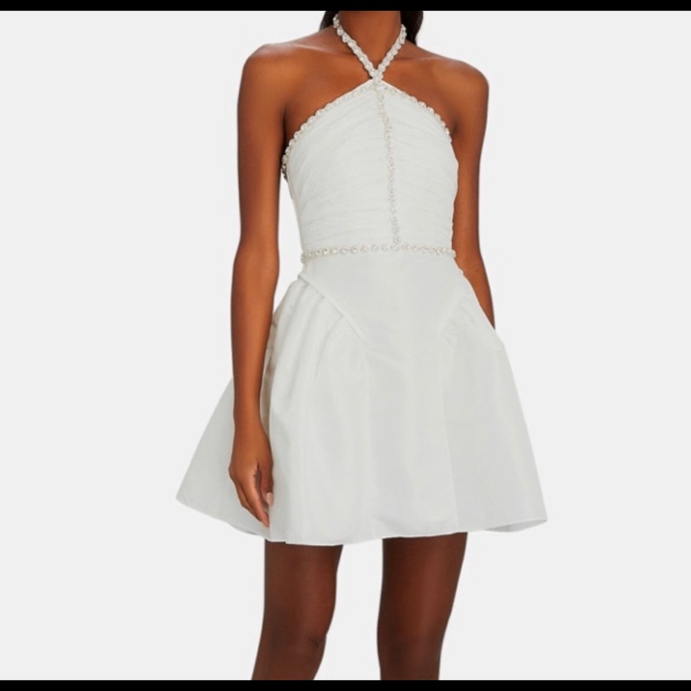 Self Portrait White Dress with Halter Embellishments